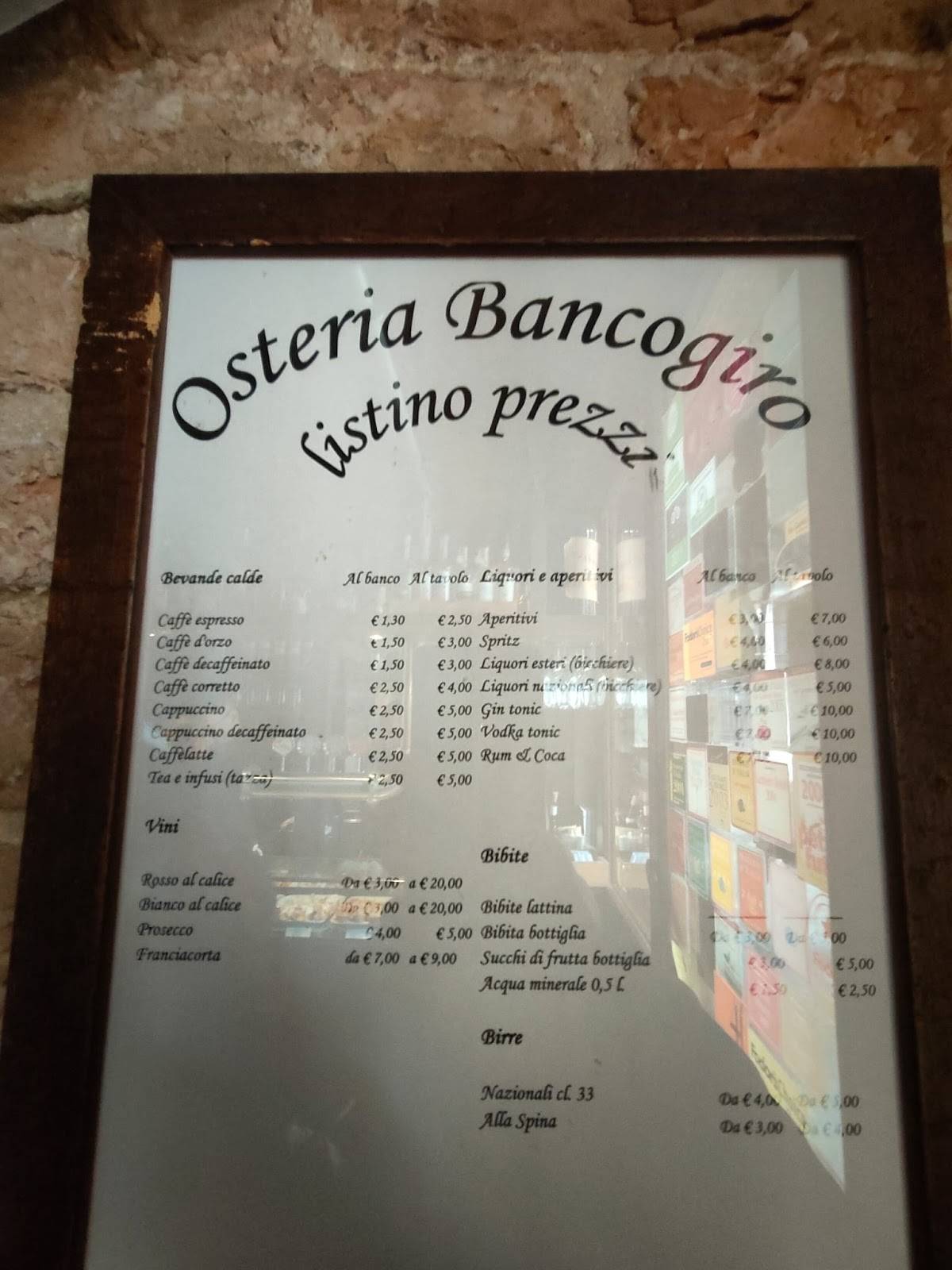 Menu di Osteria Bancogiro Venezia 