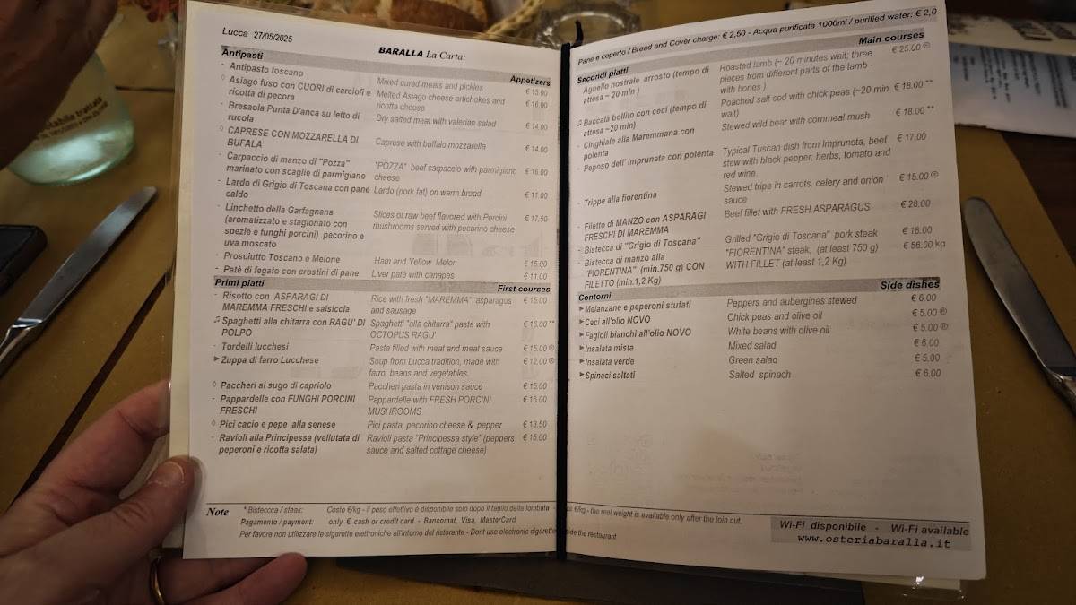Menu di Osteria Baralla 