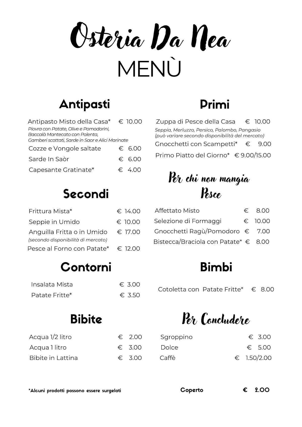 Menu di Osteria Da Nea 