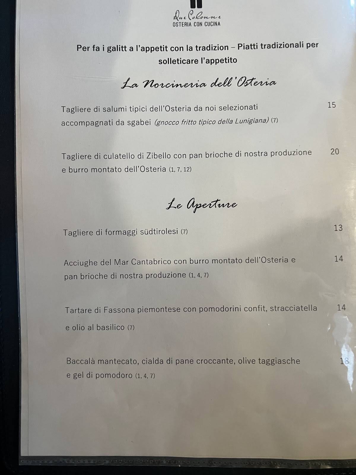 Menu di Osteria Due Colonne 