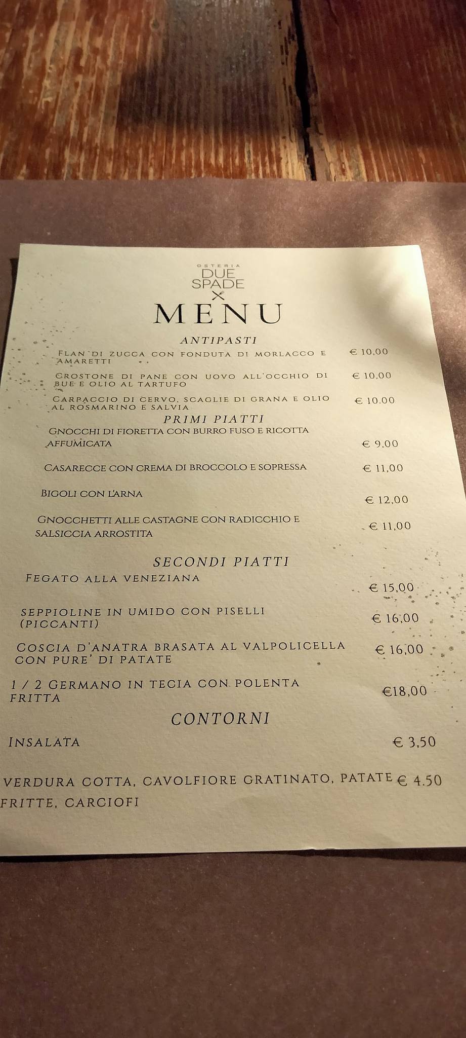 Menu di Osteria Due Spade 