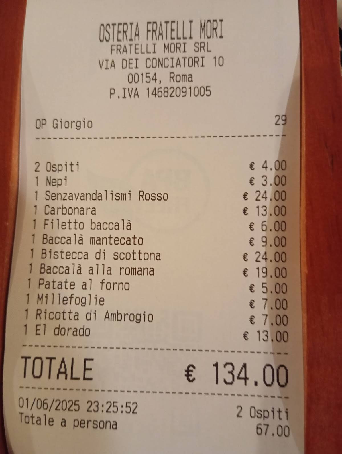 Menu di Osteria Fratelli Mori 
