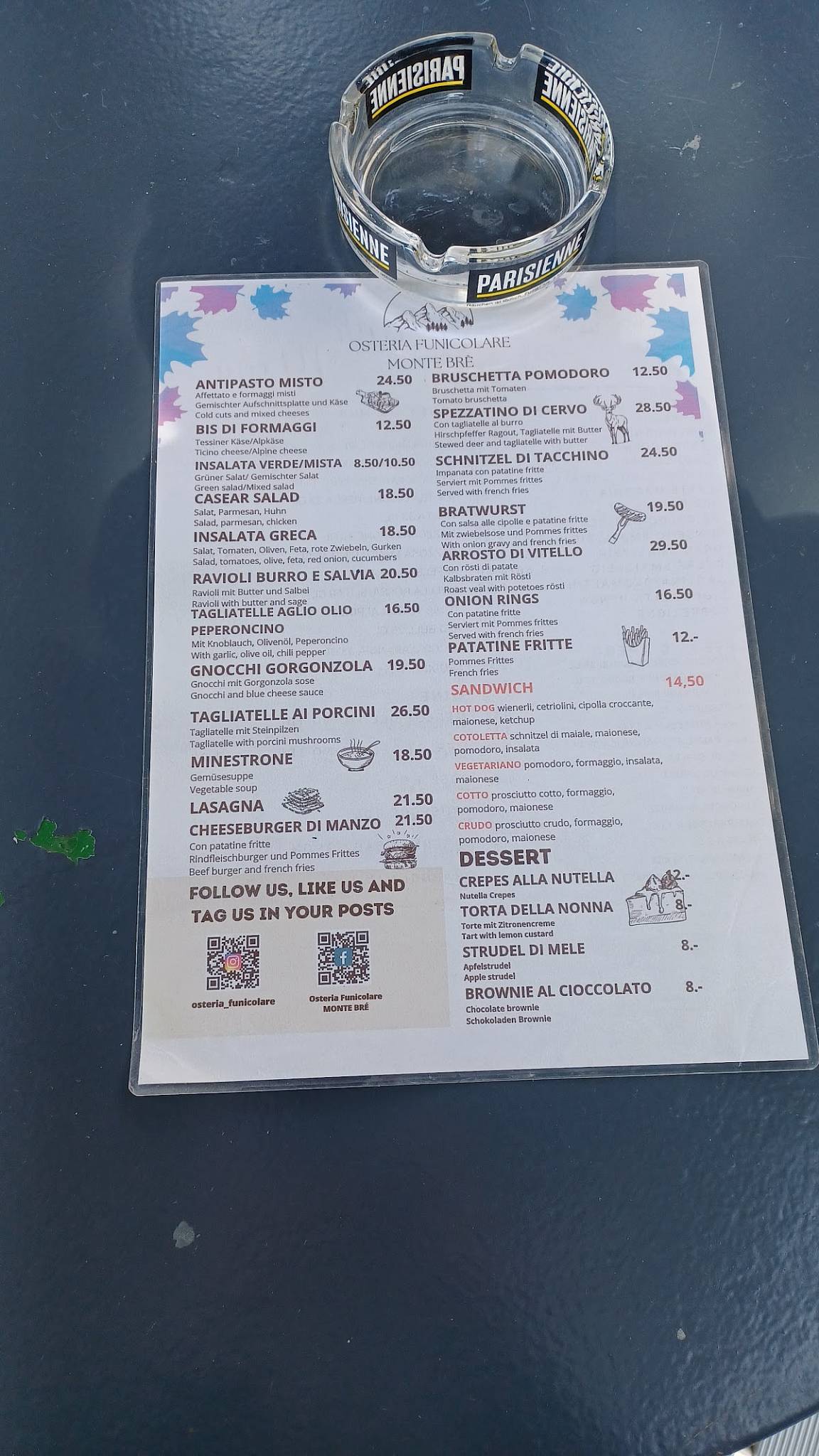 Menu di Osteria Funicolare Monte Brè 