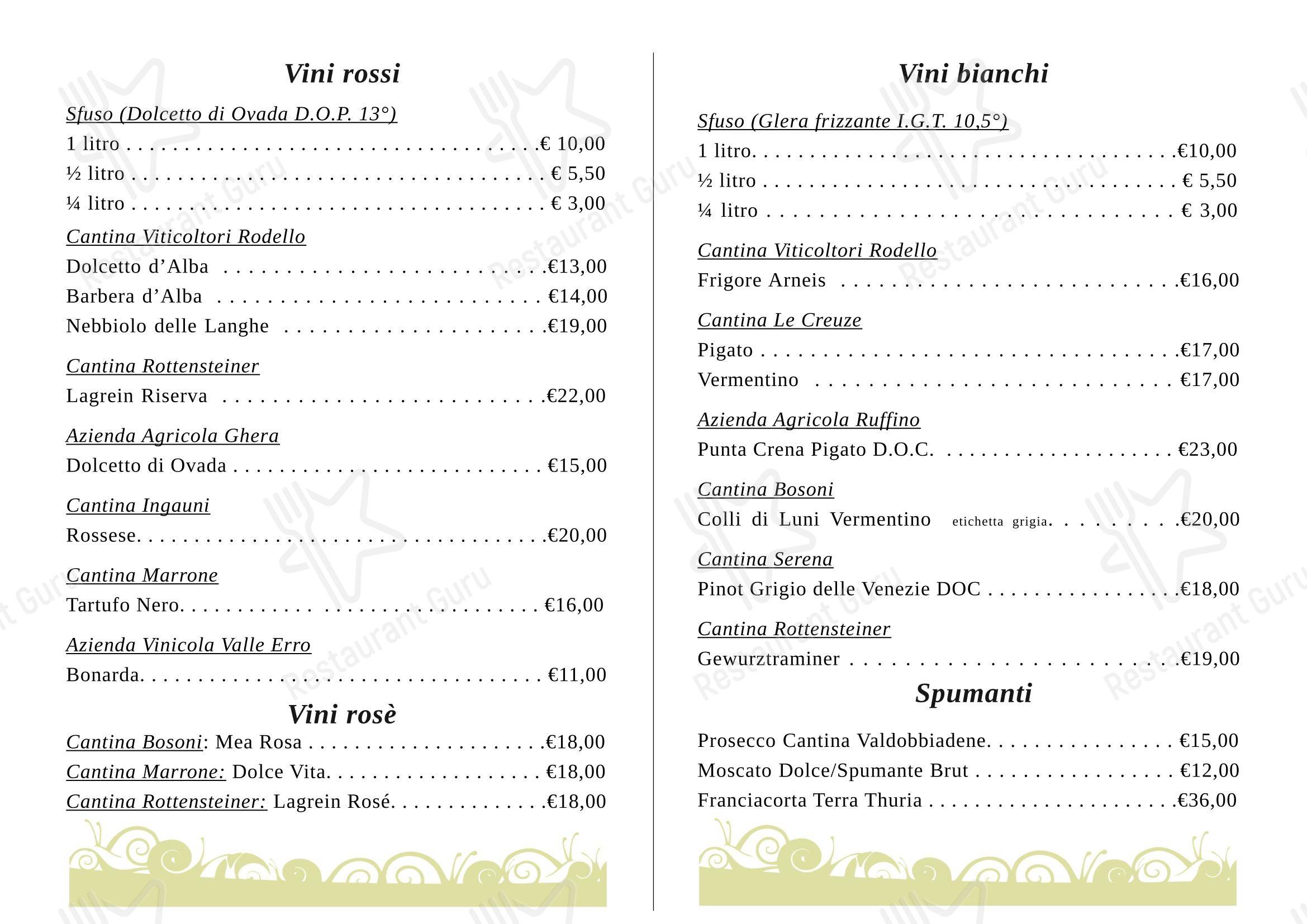 Menu di Osteria Le Chiocciole - Menu