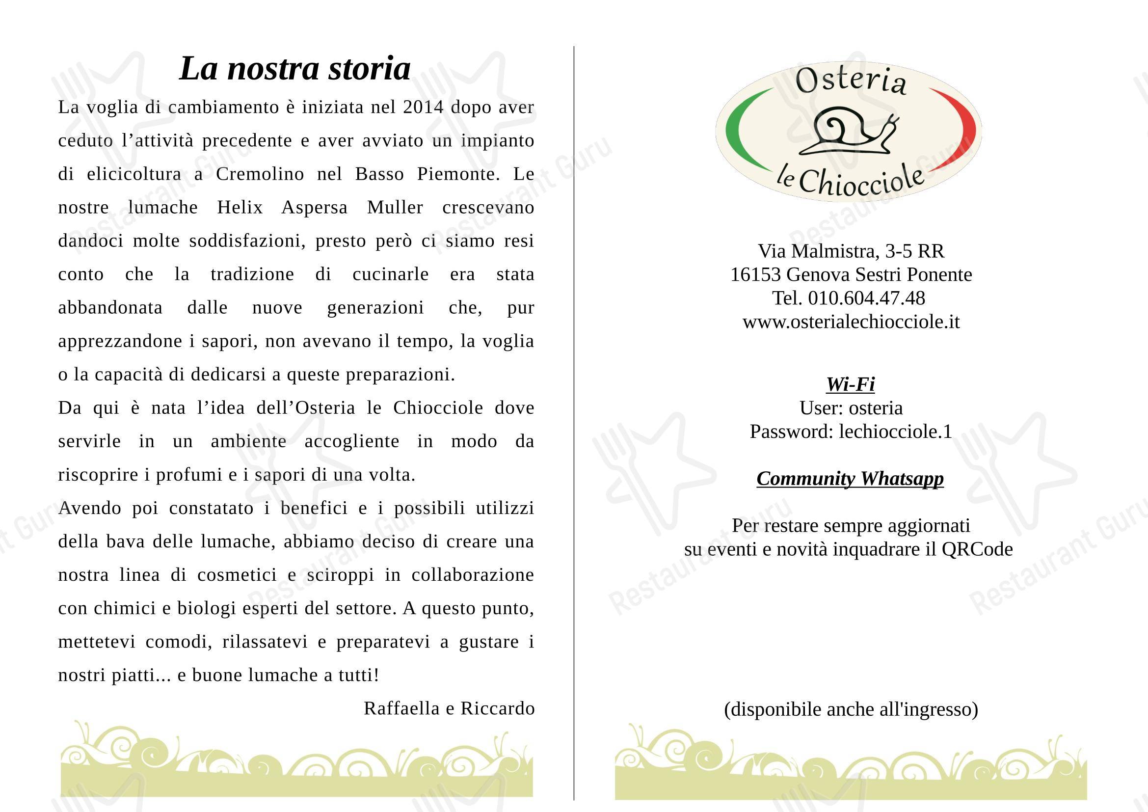Menu per Osteria Le Chiocciole ristorante