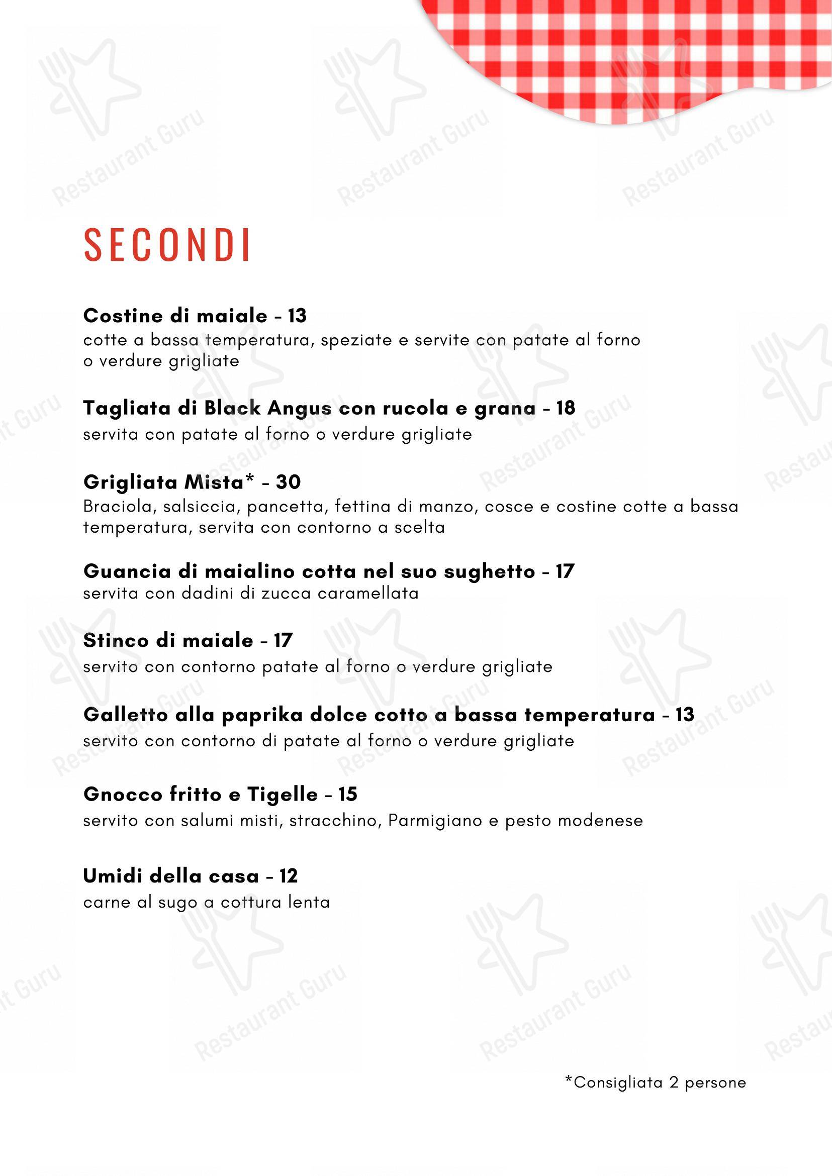 Menu di Osteria Modenese in Bocciofila - Menu