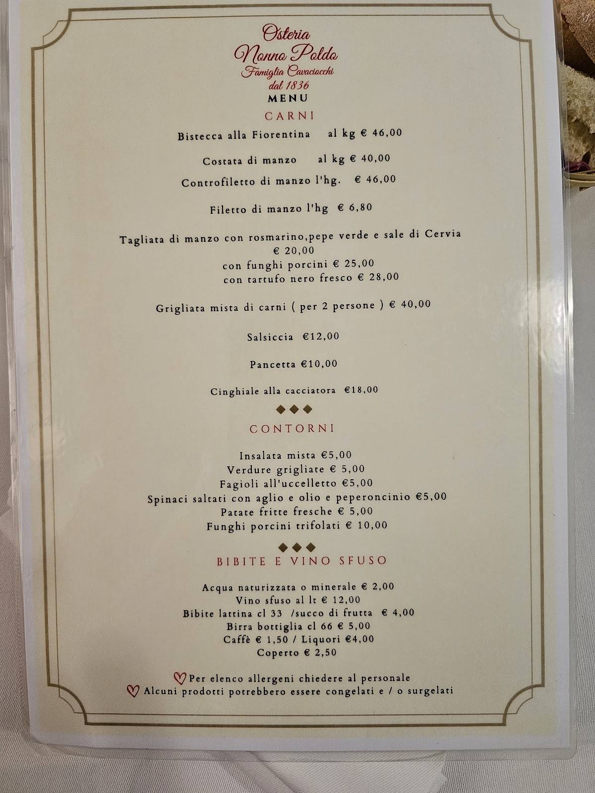 Menu di Osteria Nonno Poldo 