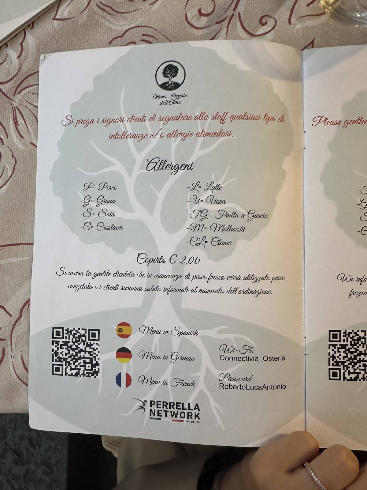 Menu di Osteria e Pizzeria dell'Olmo 
