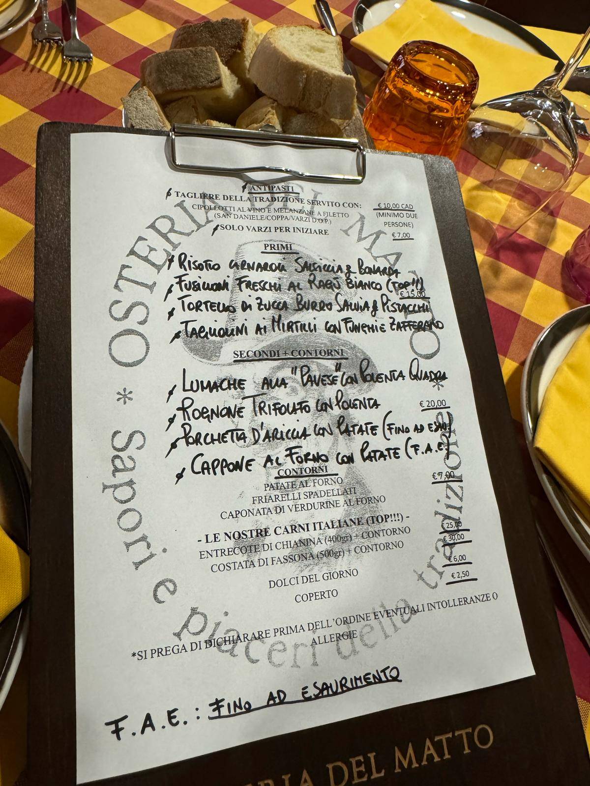 Menu di Osteria del Matto 