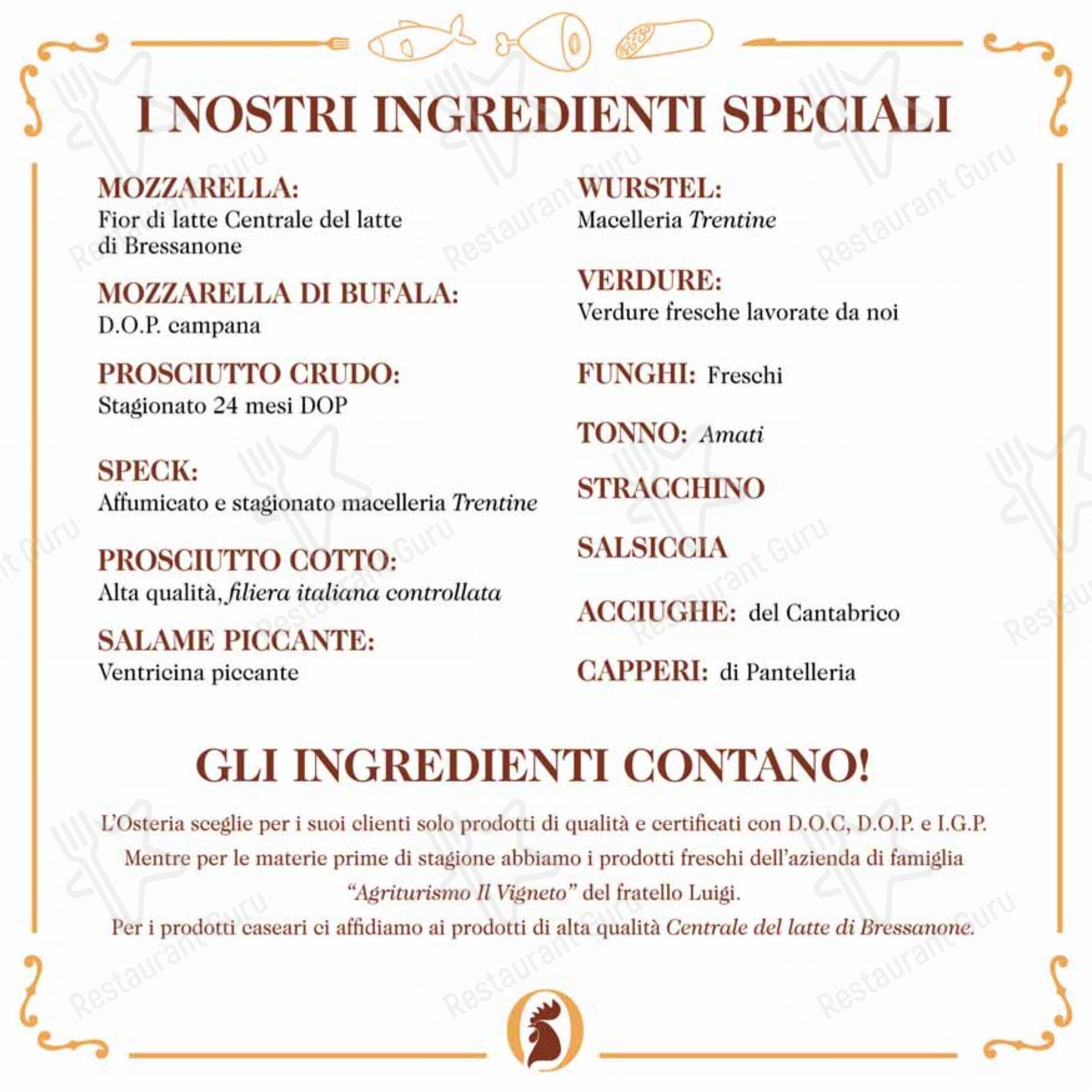 Menu di Osteria il Gallo - Menu