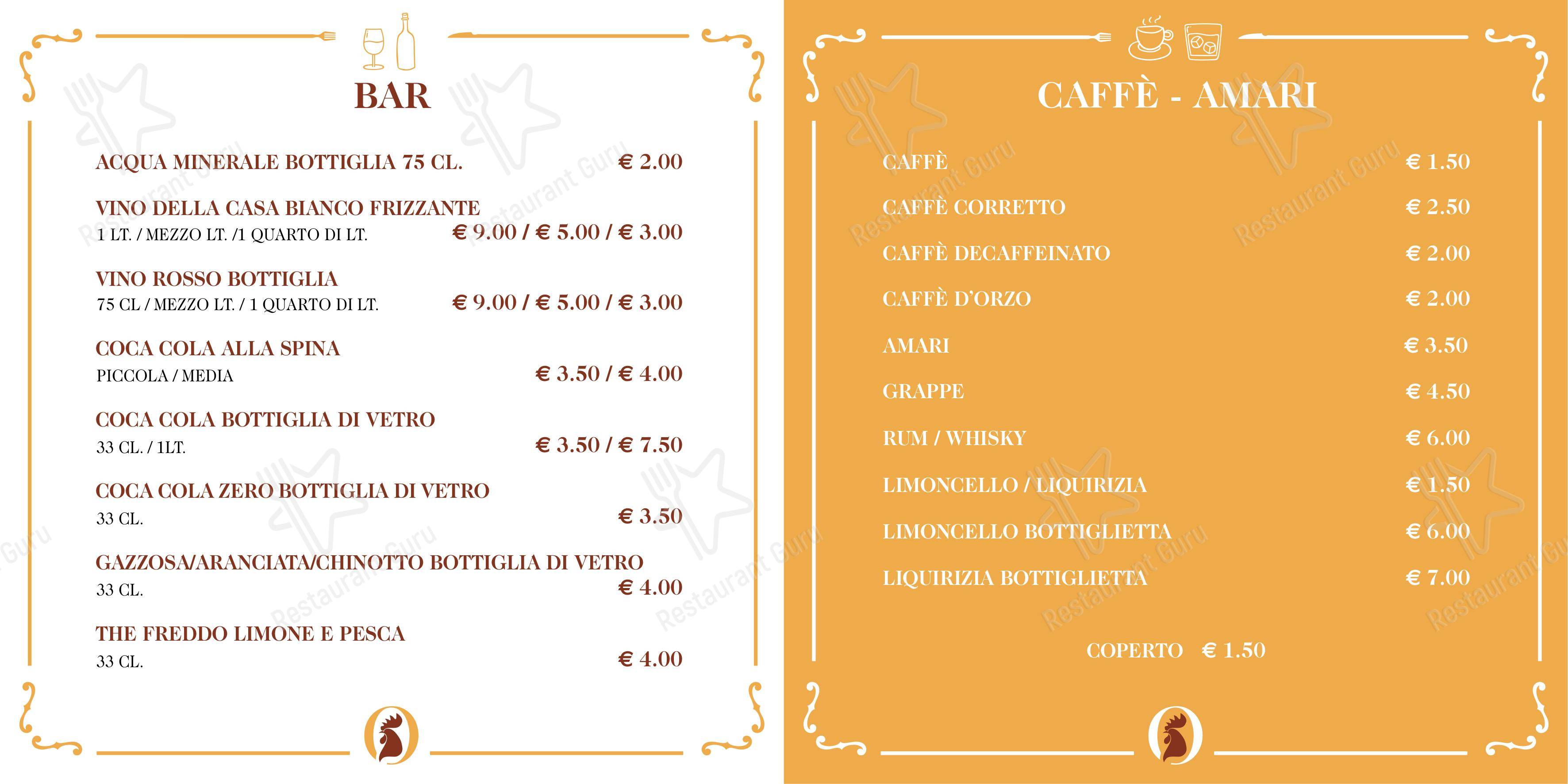 Menu bar per Osteria il Gallo ristorante