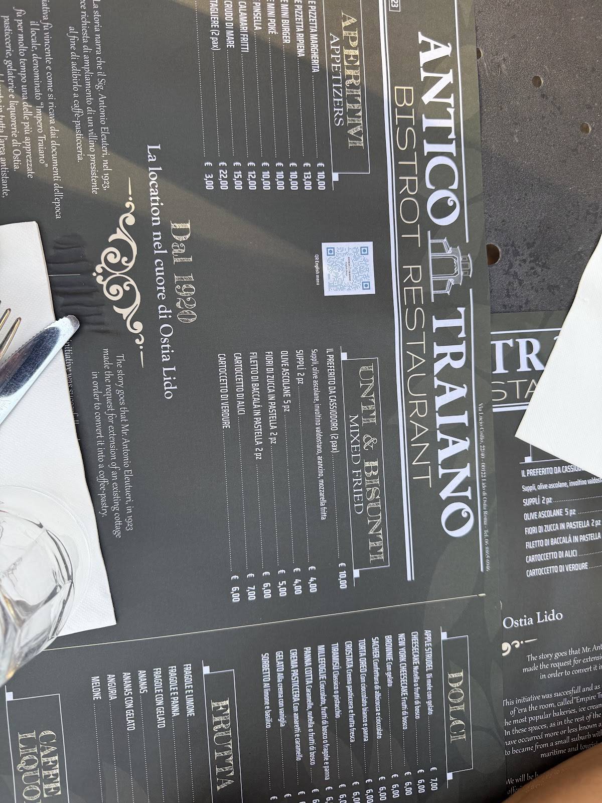 Menu di Antico Traiano 
