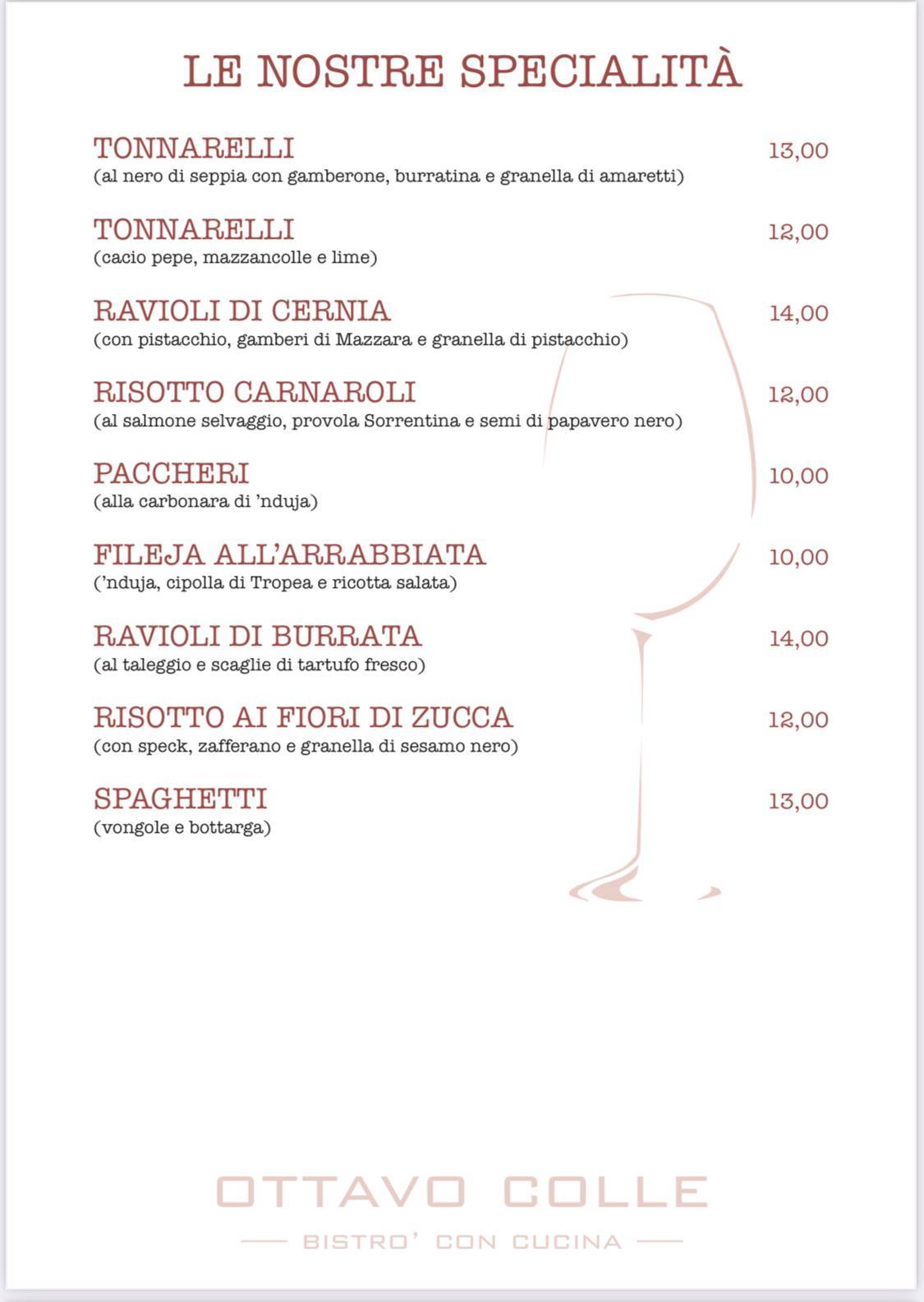 Menu di Ottavo Colle - Bistrot con Cucina 
