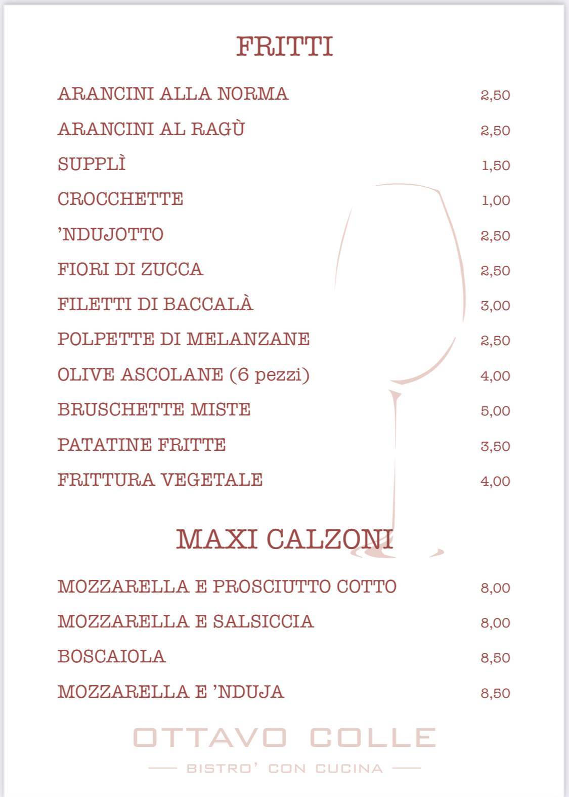 Menu di Ottavo Colle - Bistrot con Cucina 