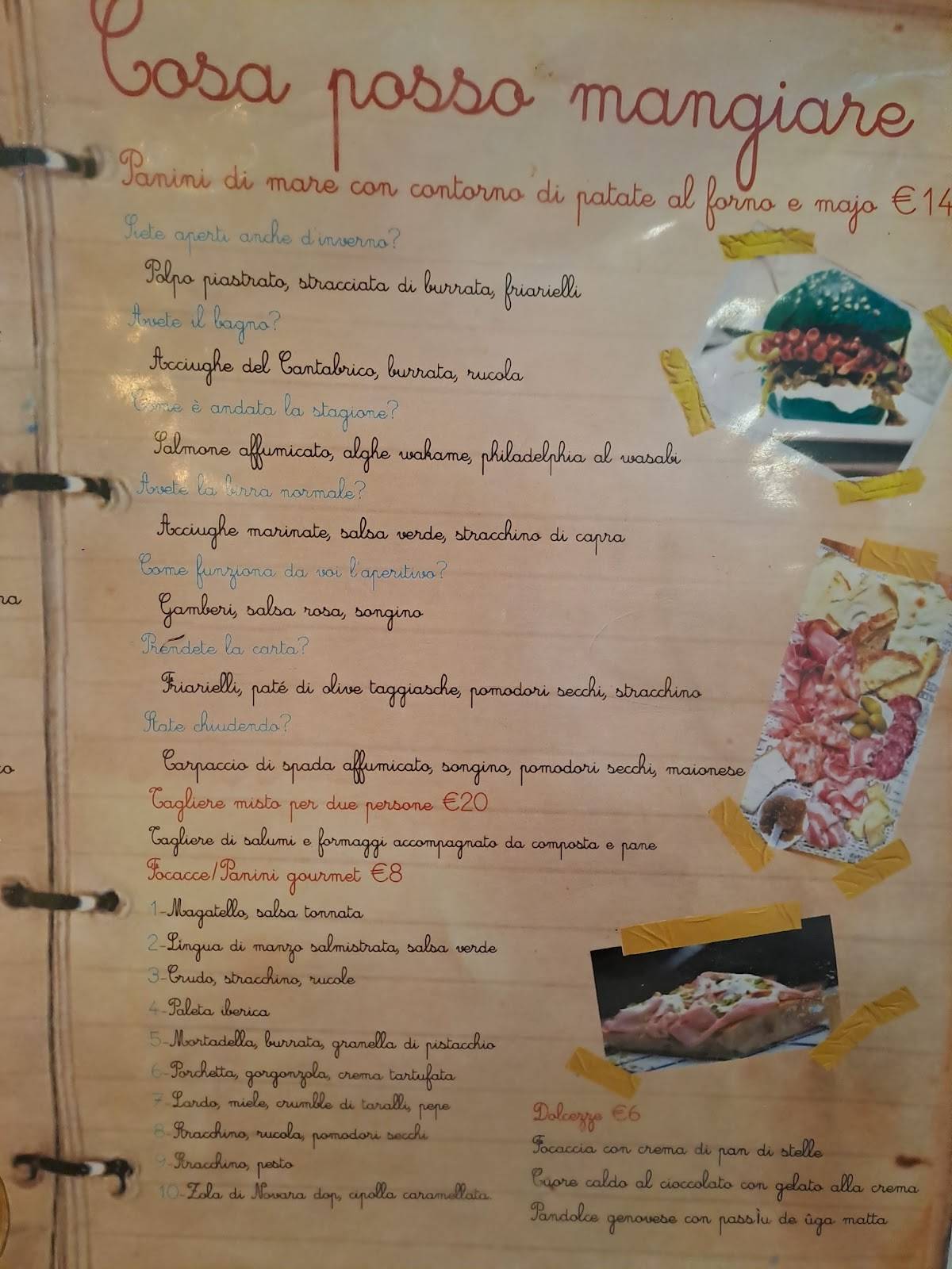 Menu di Otto carruggio di Spotorno 
