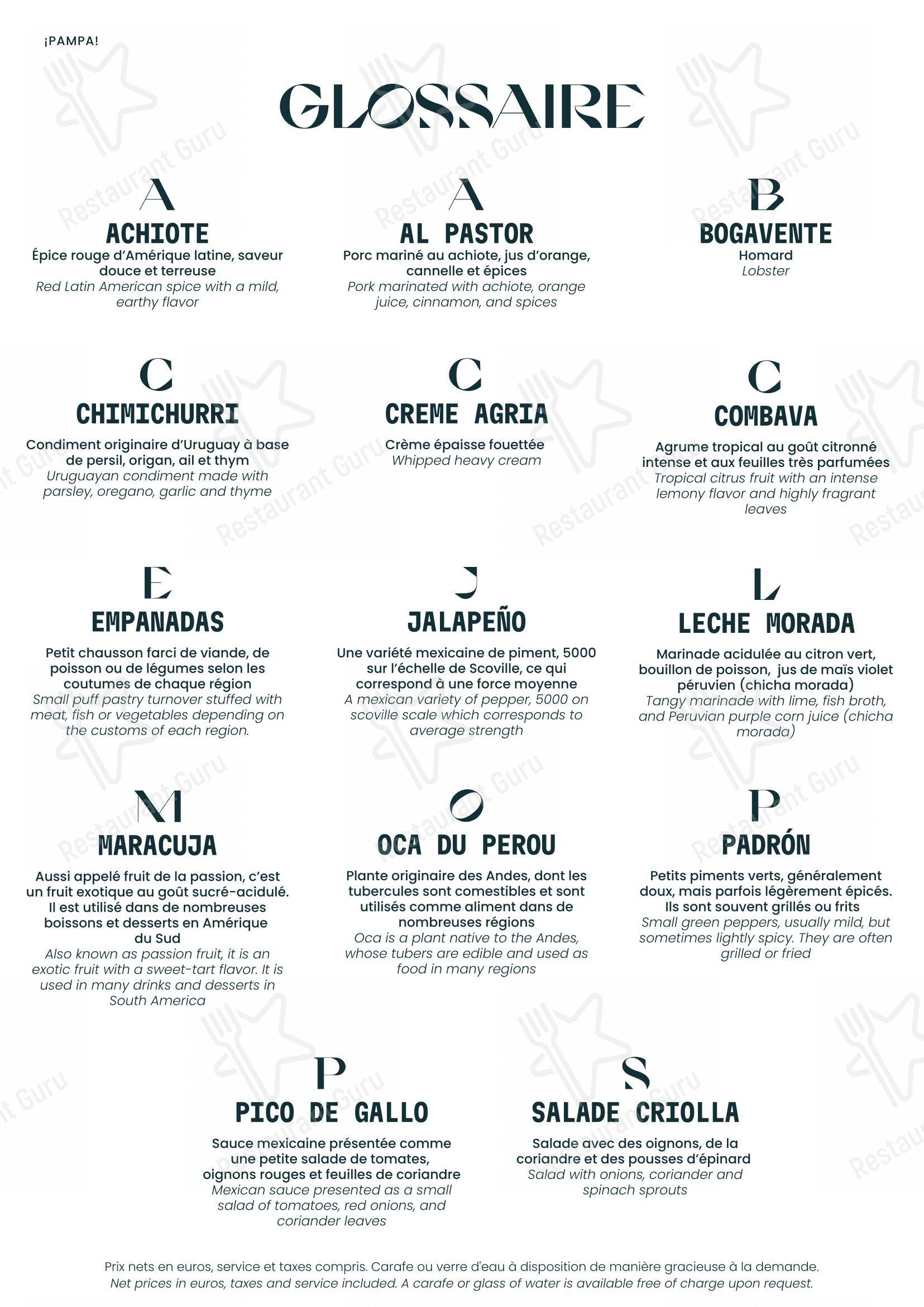 Menu pour PAMPA dans Lyon