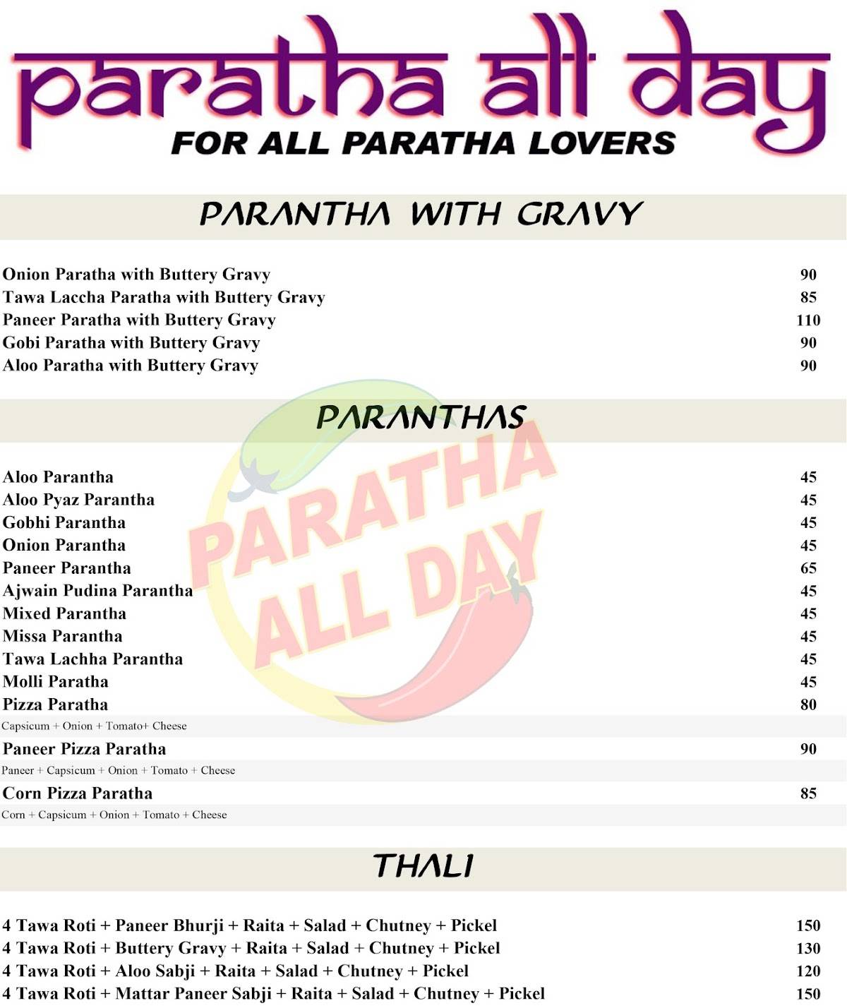 PARATHA ALL DAY menu
