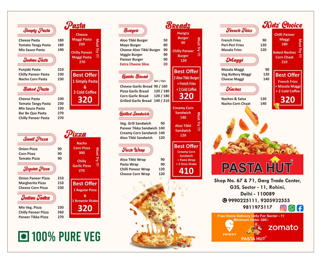 PASTA HUT SECTOR G3S menu