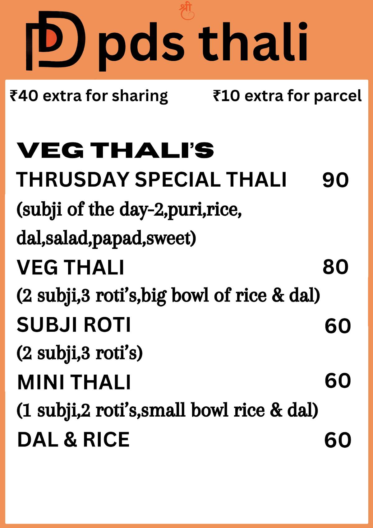 PDS Thali by KAIZEN HOSPITALITY menu