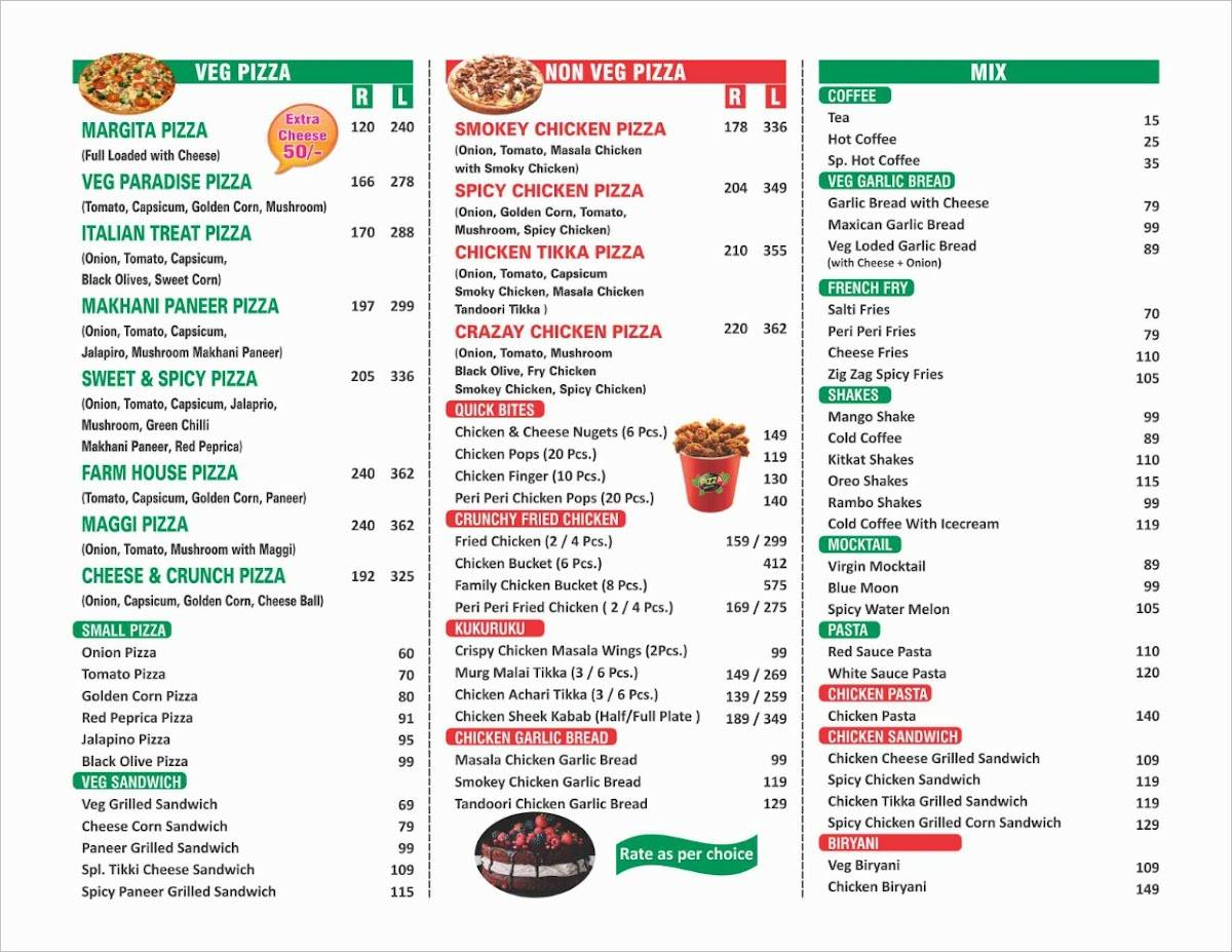 PIZZA BAKERY POINT PATNA menu
