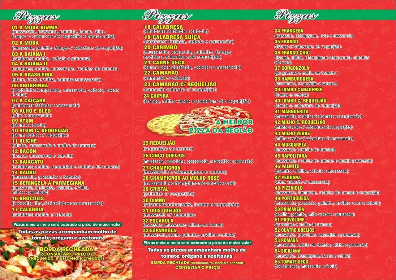 PIZZARIA E ESFIHARIA DIMMY cardápio