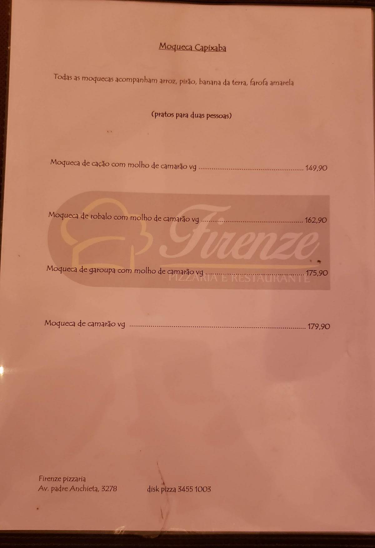 Pizzaria e Restaurante Firenze cardápio