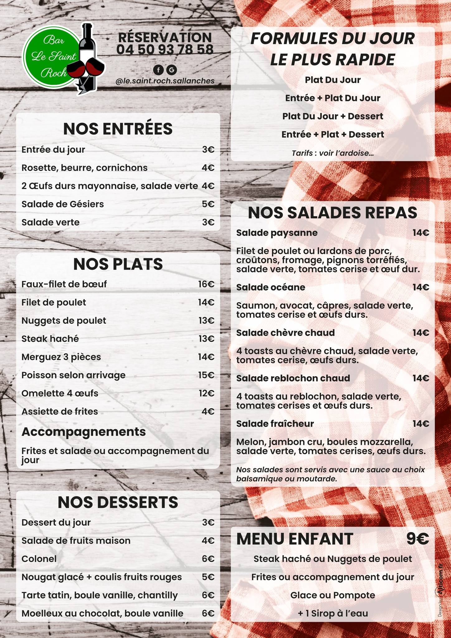 Menu de Le Saint-Roch Bar Brasserie