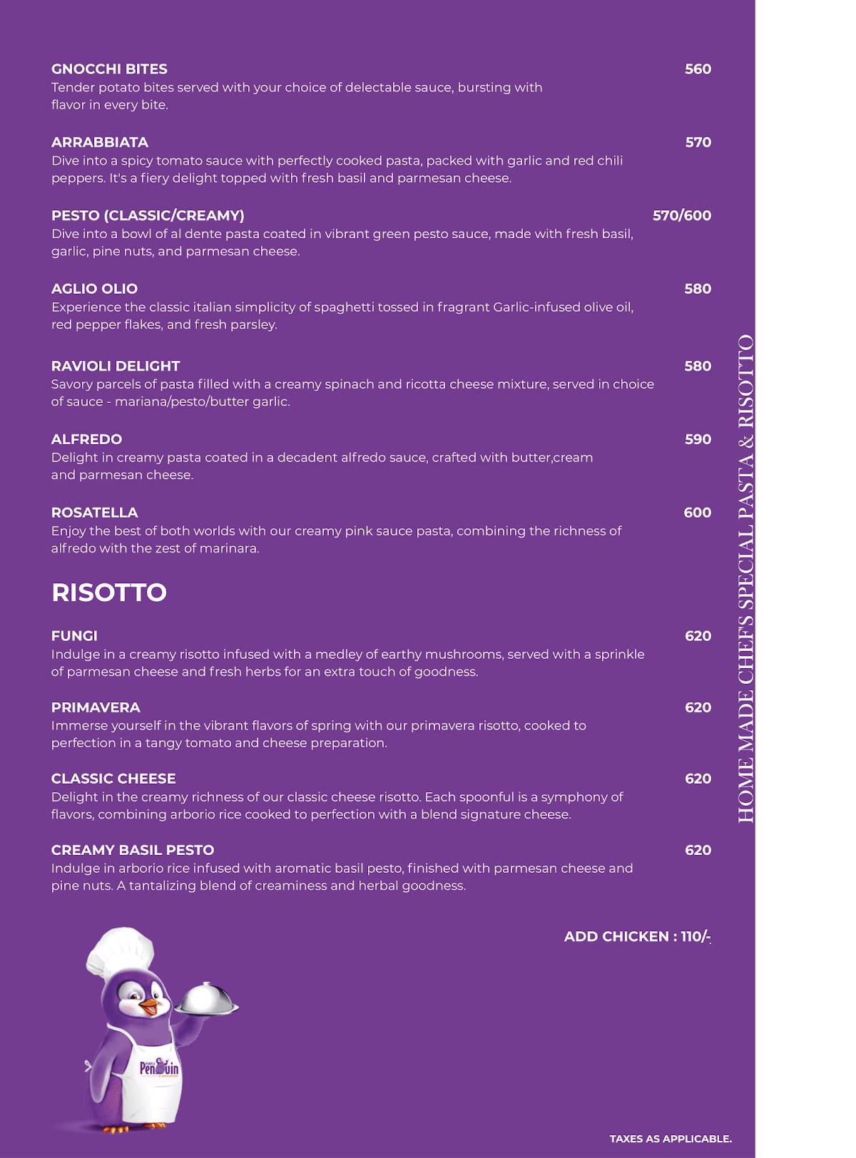 PURPLE PENGUIN menu