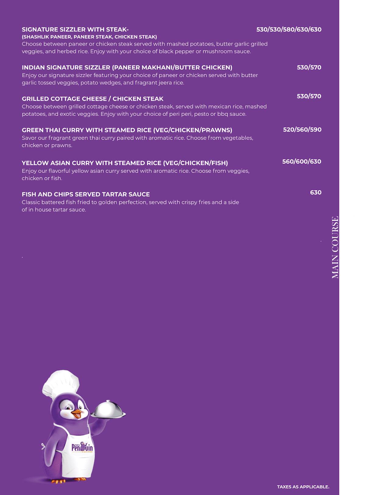 PURPLE PENGUIN menu