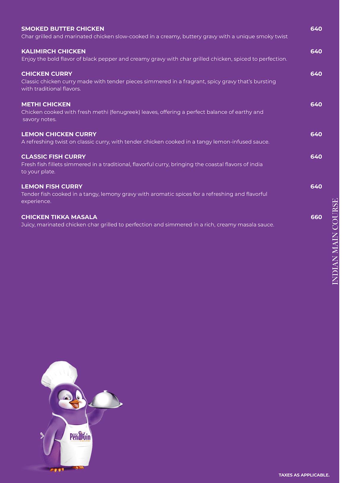 PURPLE PENGUIN menu