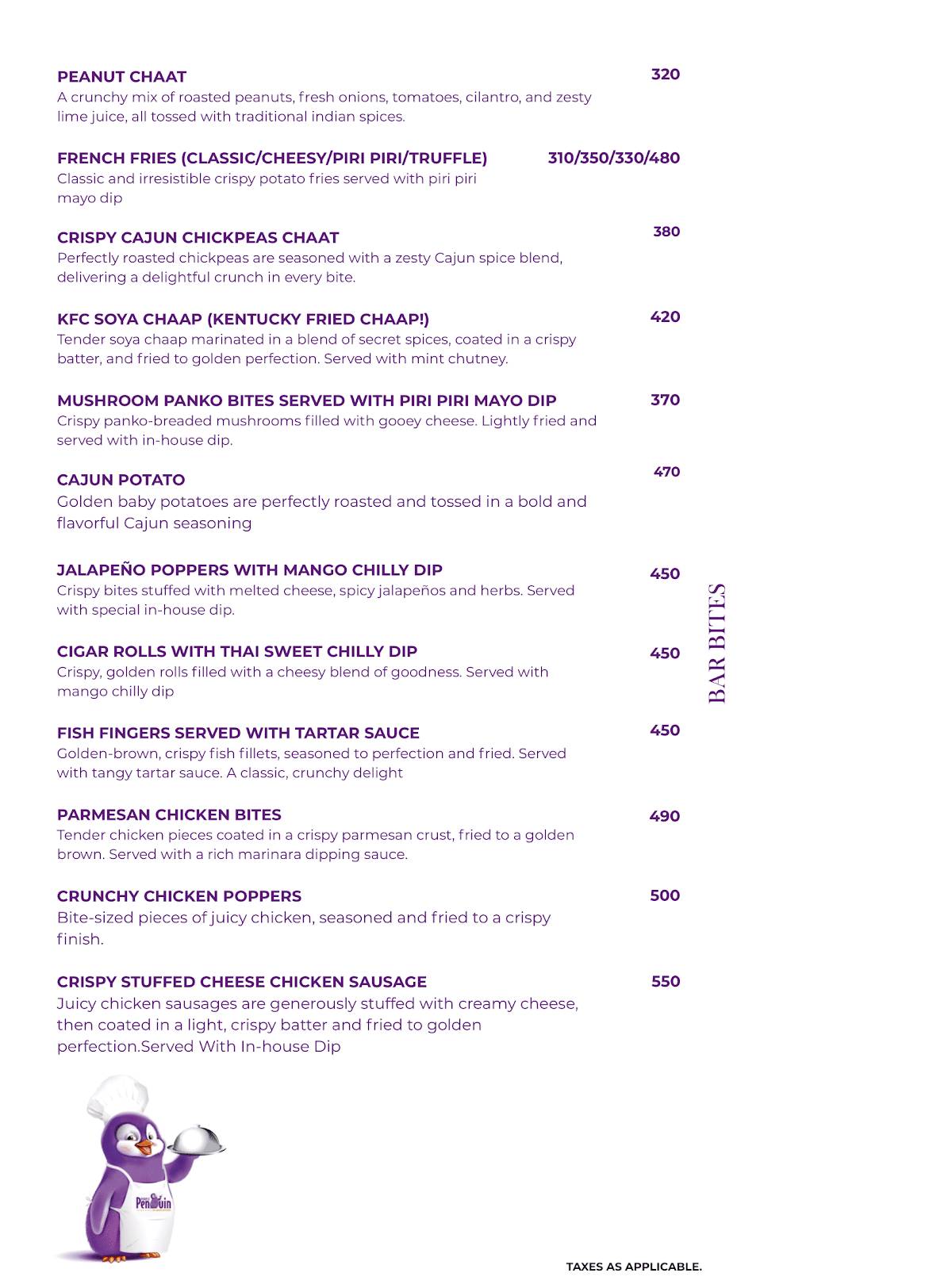 PURPLE PENGUIN menu
