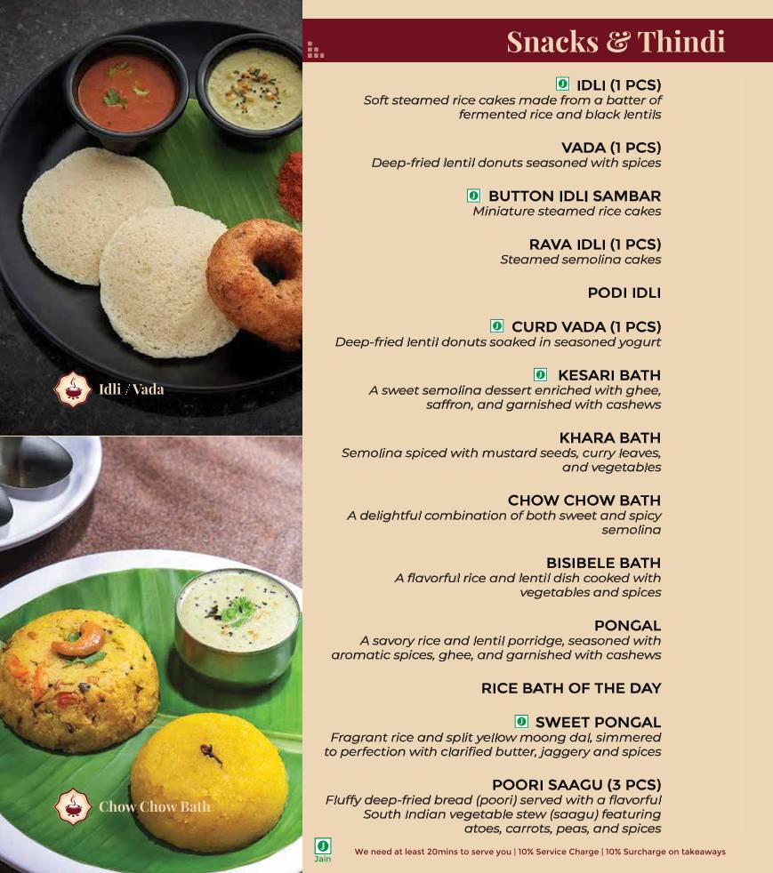 Paakashala @ MG Road Veg Restaurant in MG Road menu