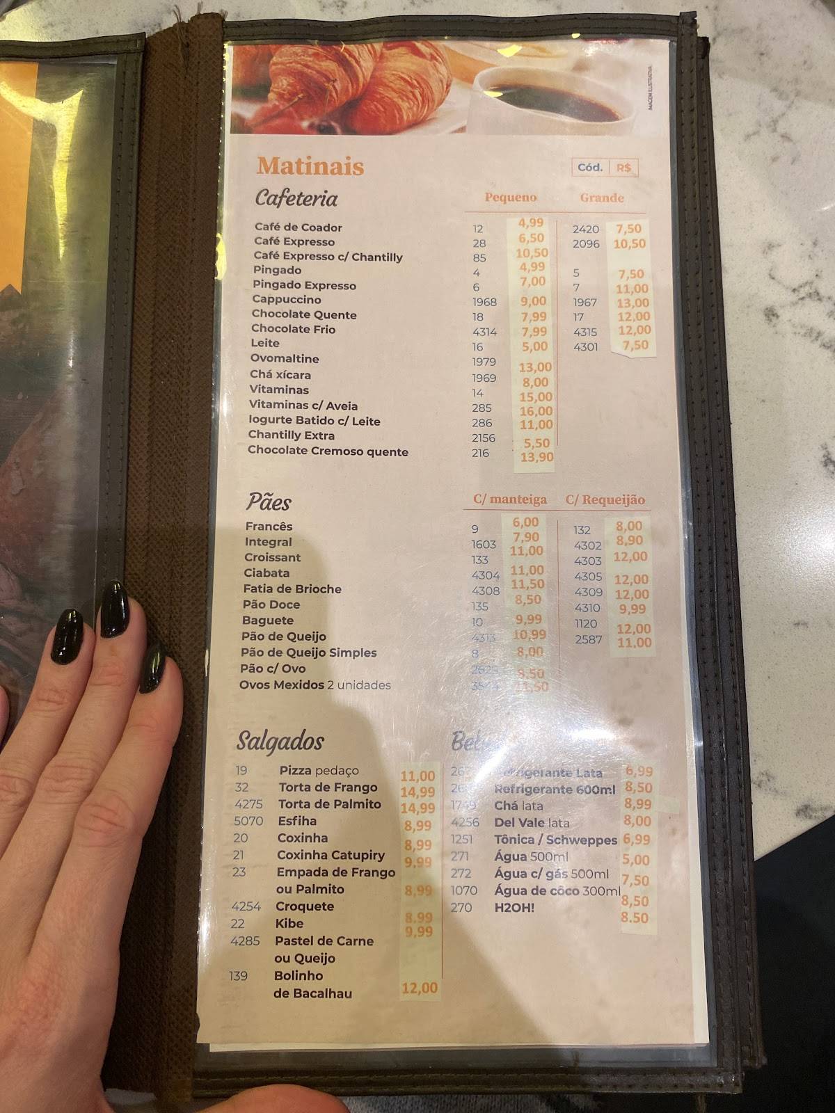 Padaria Nove de Julho cardápio