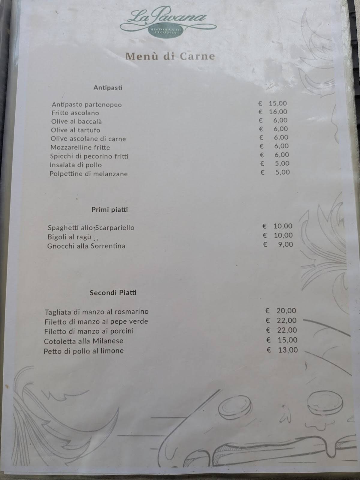 Menu di Pizzeria La Pavana 
