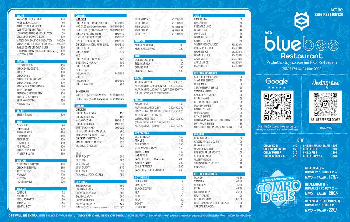 Bluebee RestoCafe menu