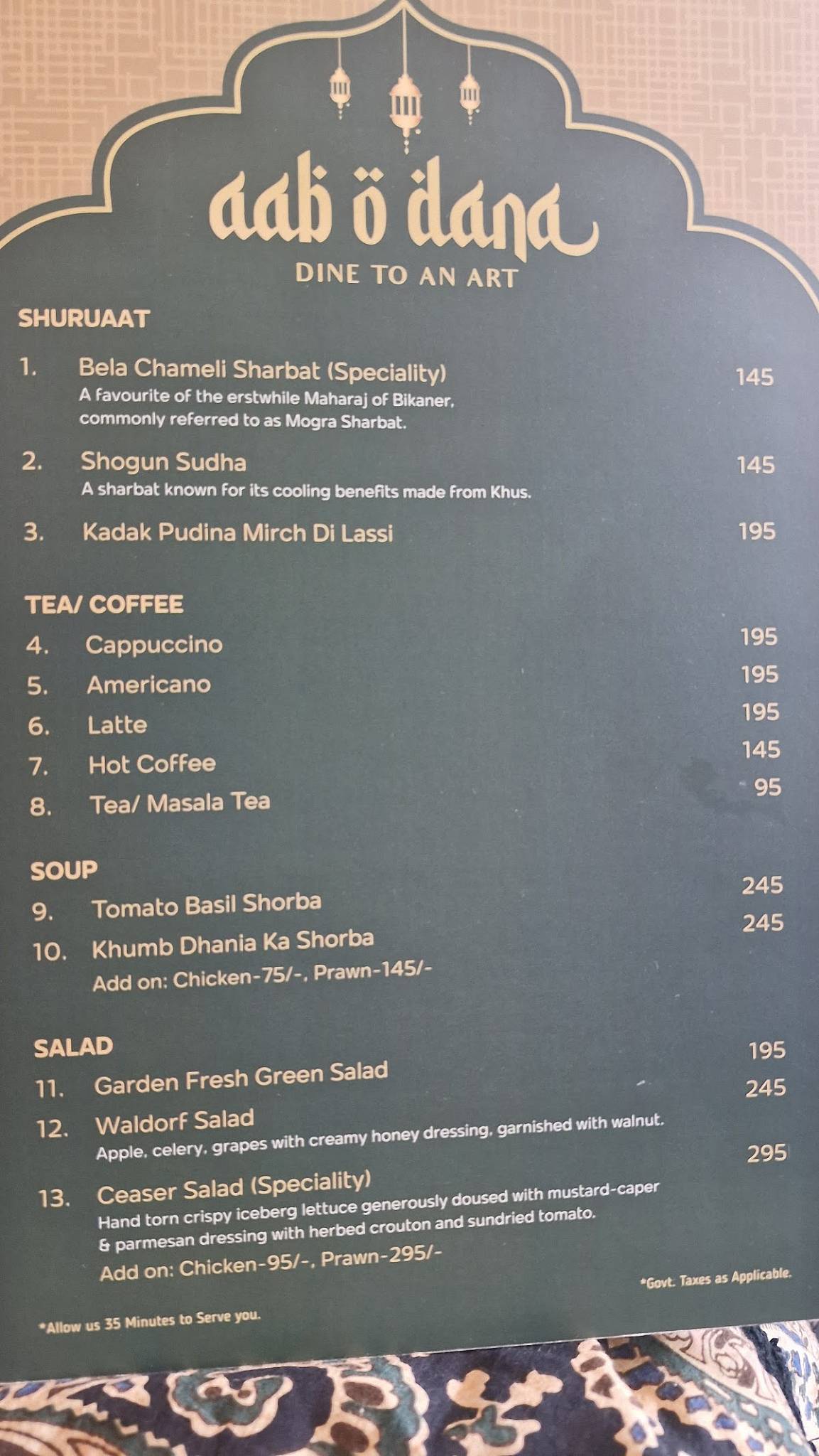 PENINSULA - The Boutique Hotel menu