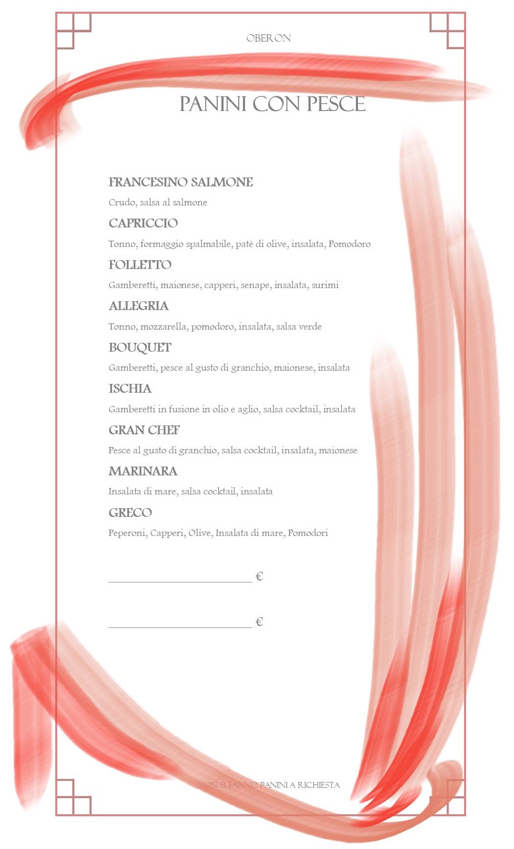 Menu di Panineria Birreria Oberon 
