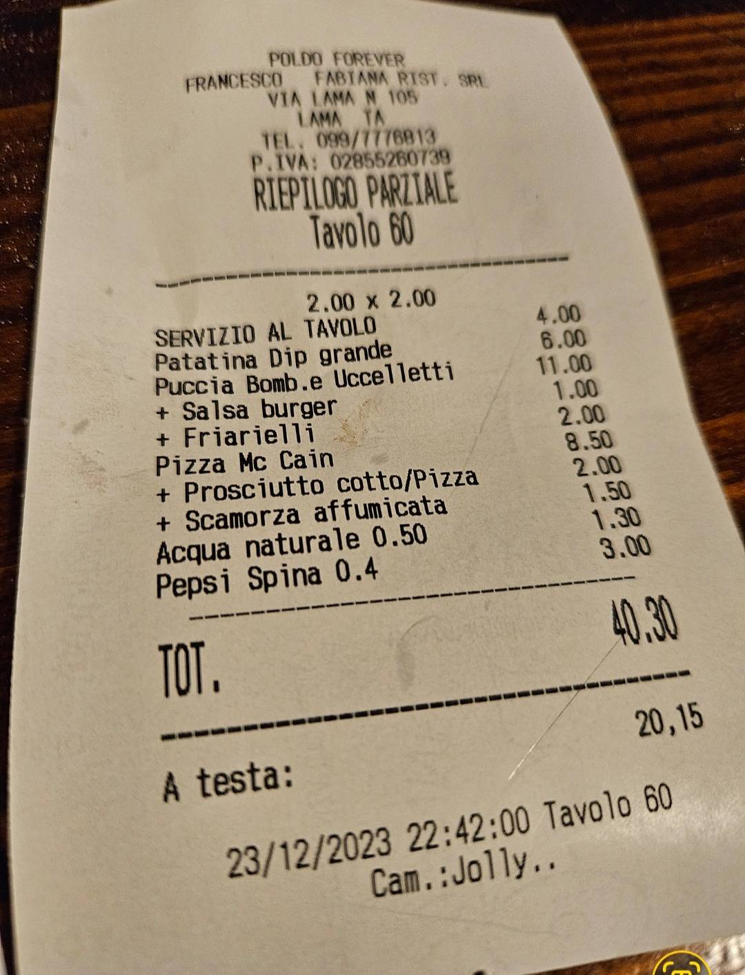 Menu di Paninoteca Poldo Forever 