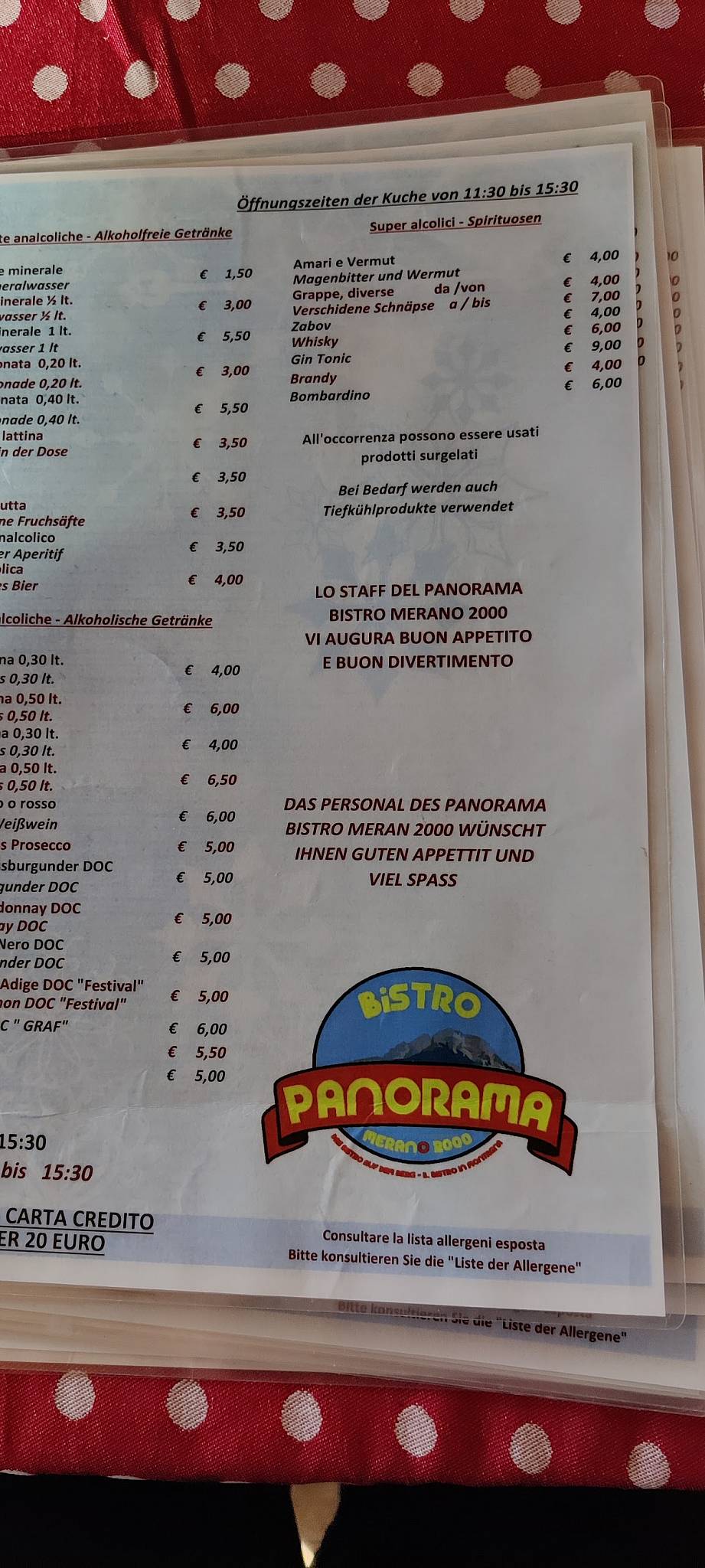 Menu di Panorama Bistro Meran 2000 