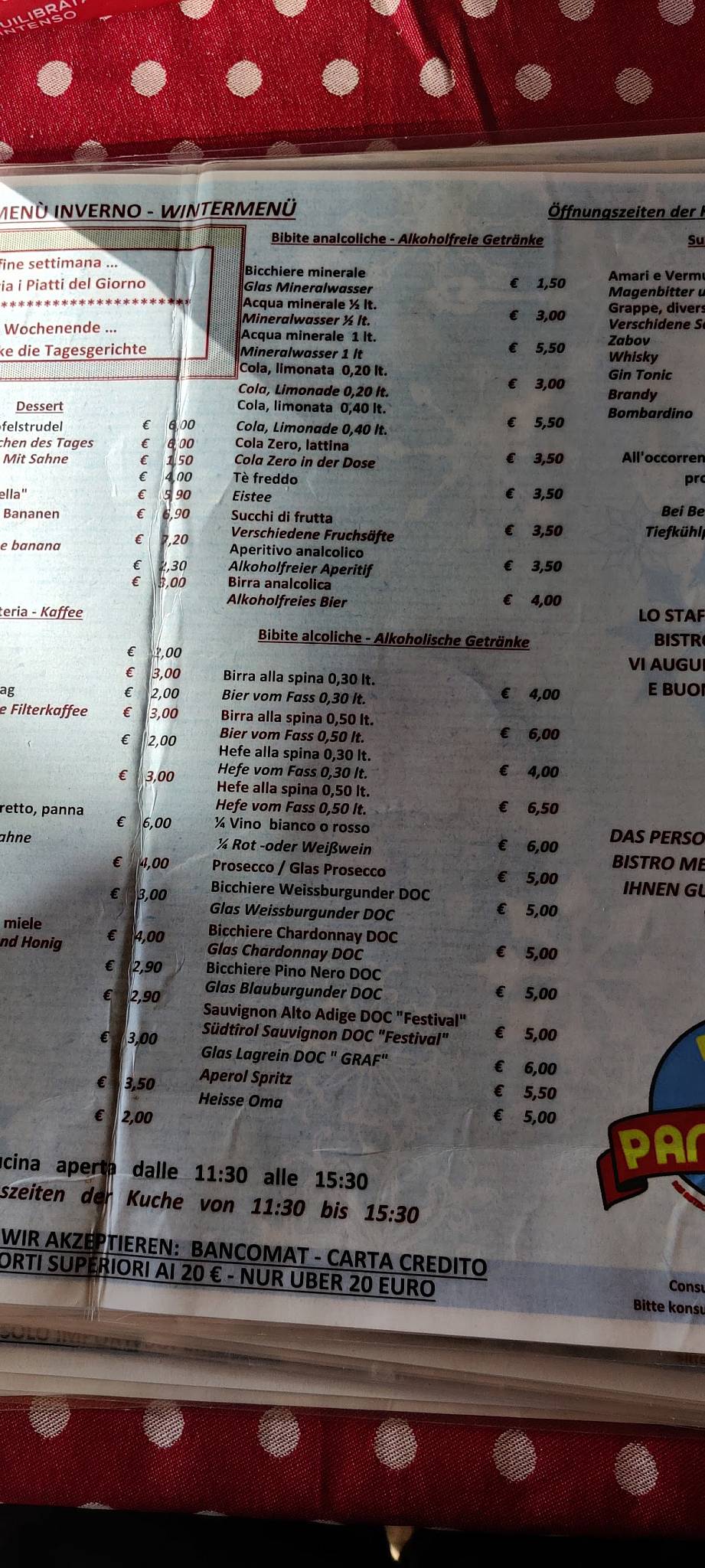 Menu di Panorama Bistro Meran 2000 