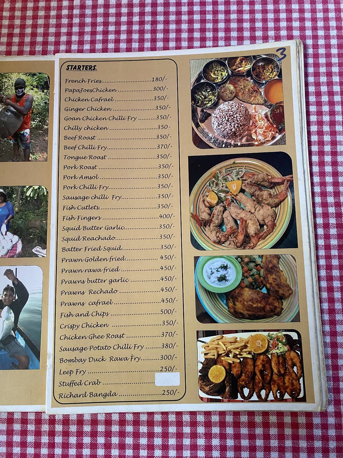 Papa Joe's Restaurant menu