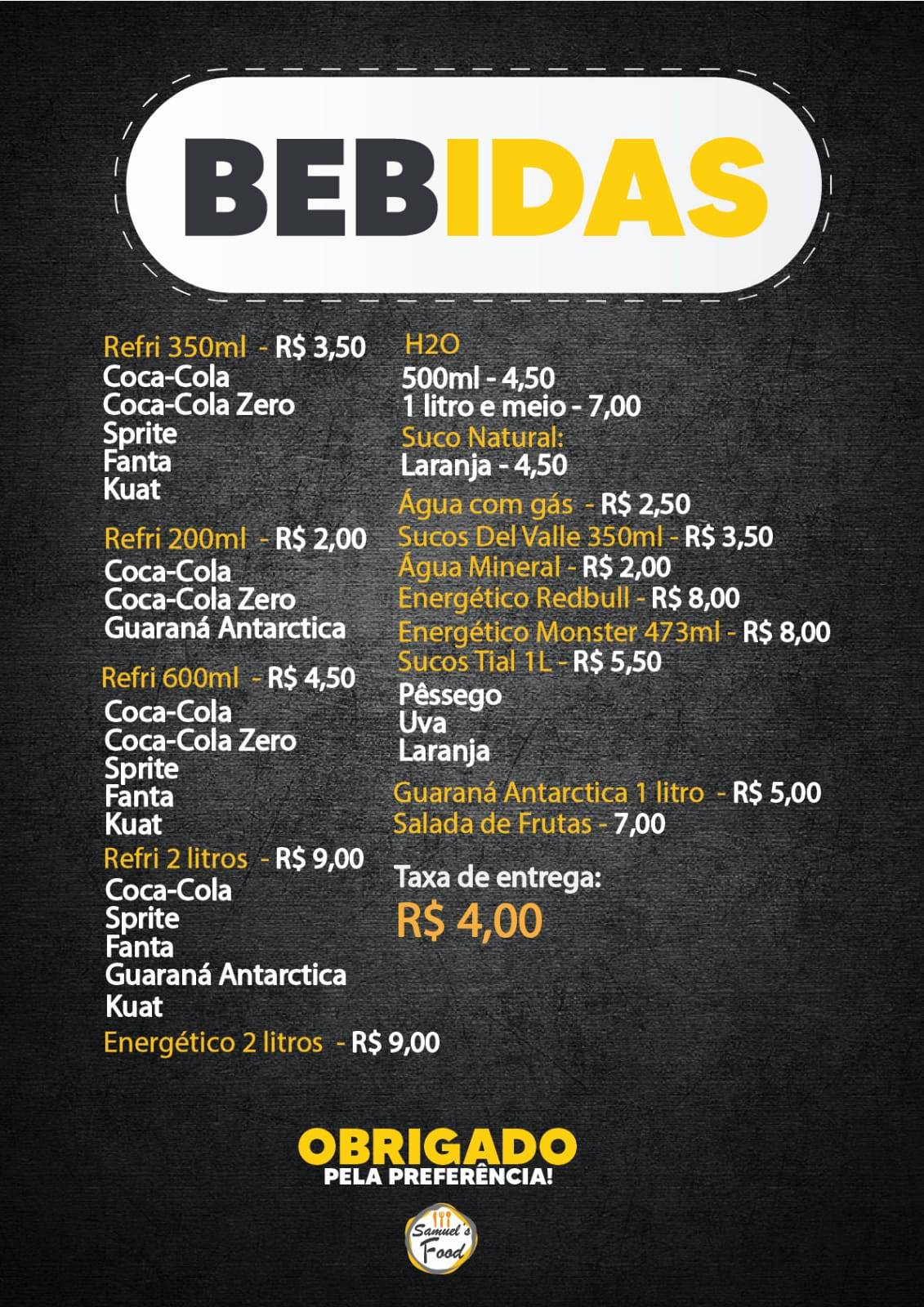 Samuel's Food cardápio