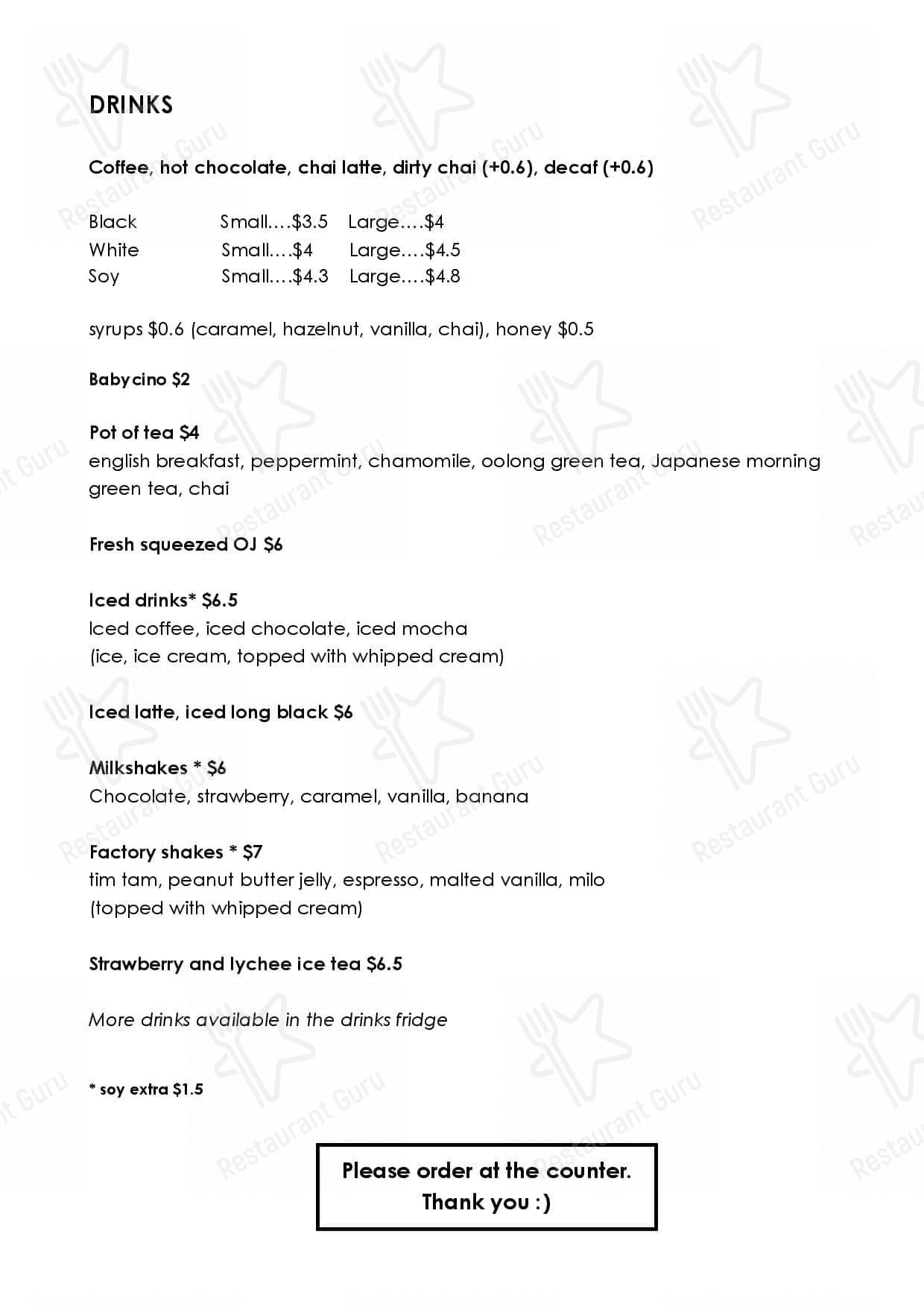 Menu at Paper Plane Factory Cafe, Girraween
