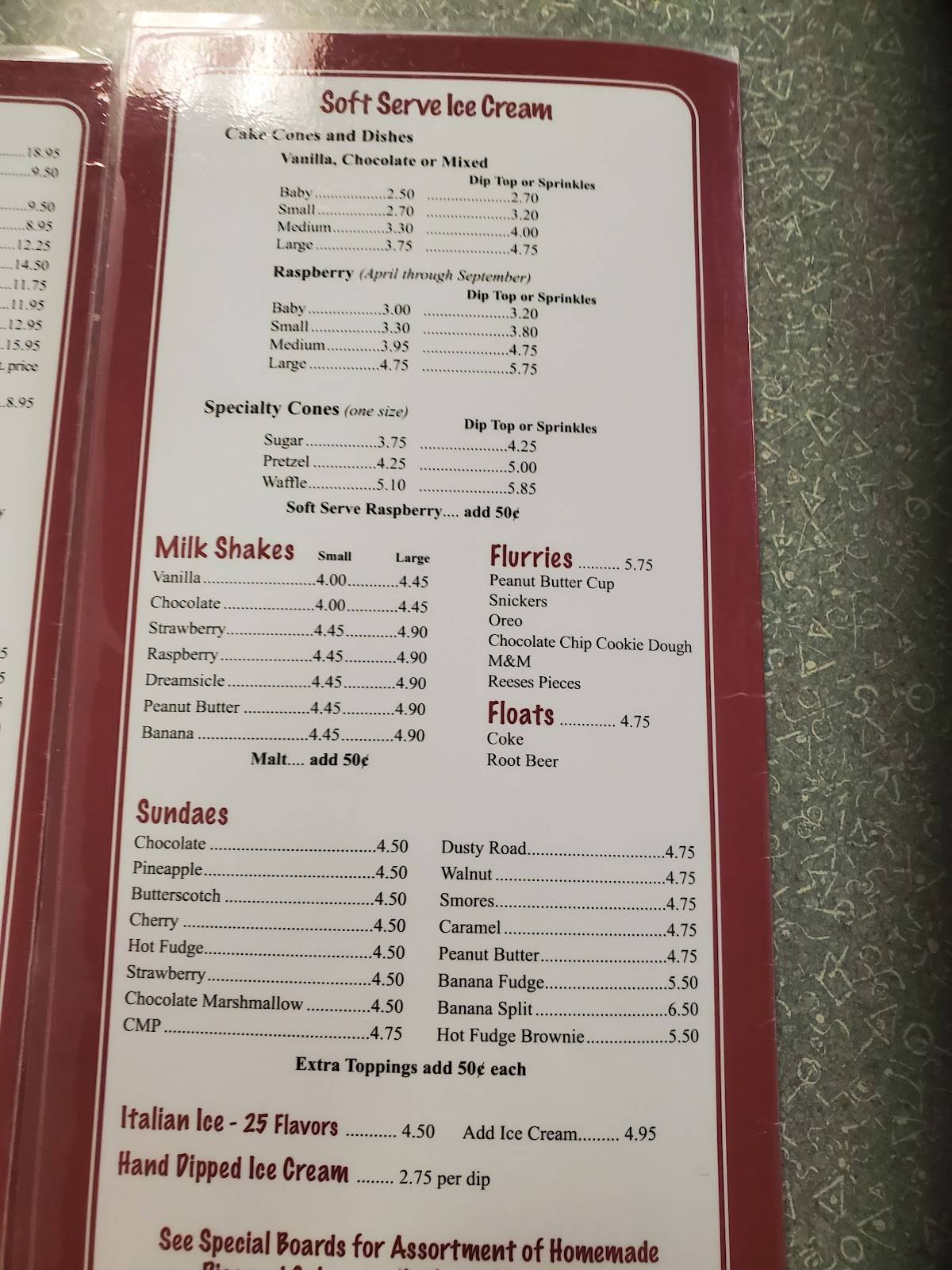 Menu at Papertown Dairy Bar & Restaurant, Spring Grove