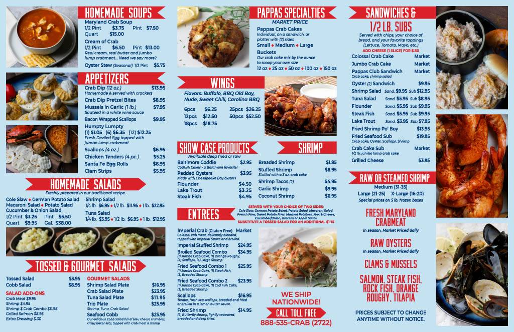 Menu at Pappas Seafood Co. restaurant, Parkville, Taylor Ave