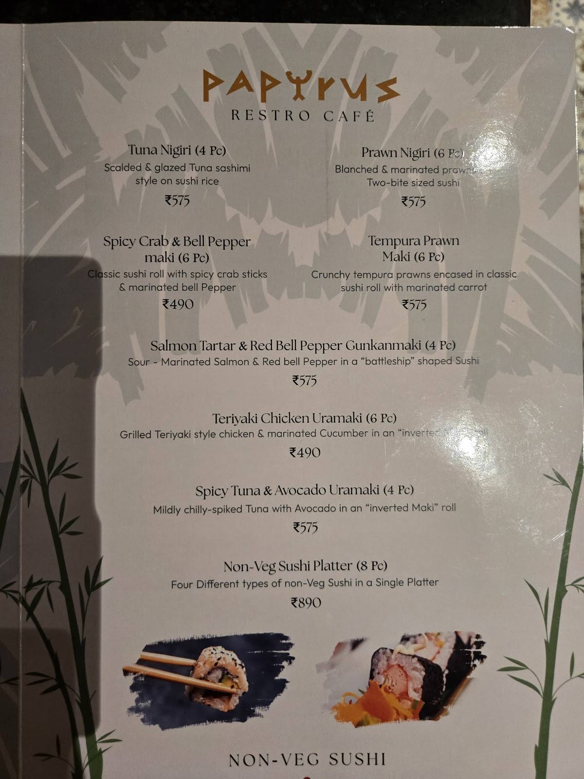 Papyrus Restro Café menu