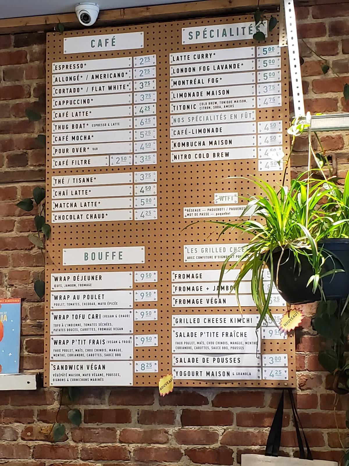 Menu au Paquebot Bélanger café Montréal Rue Bélanger