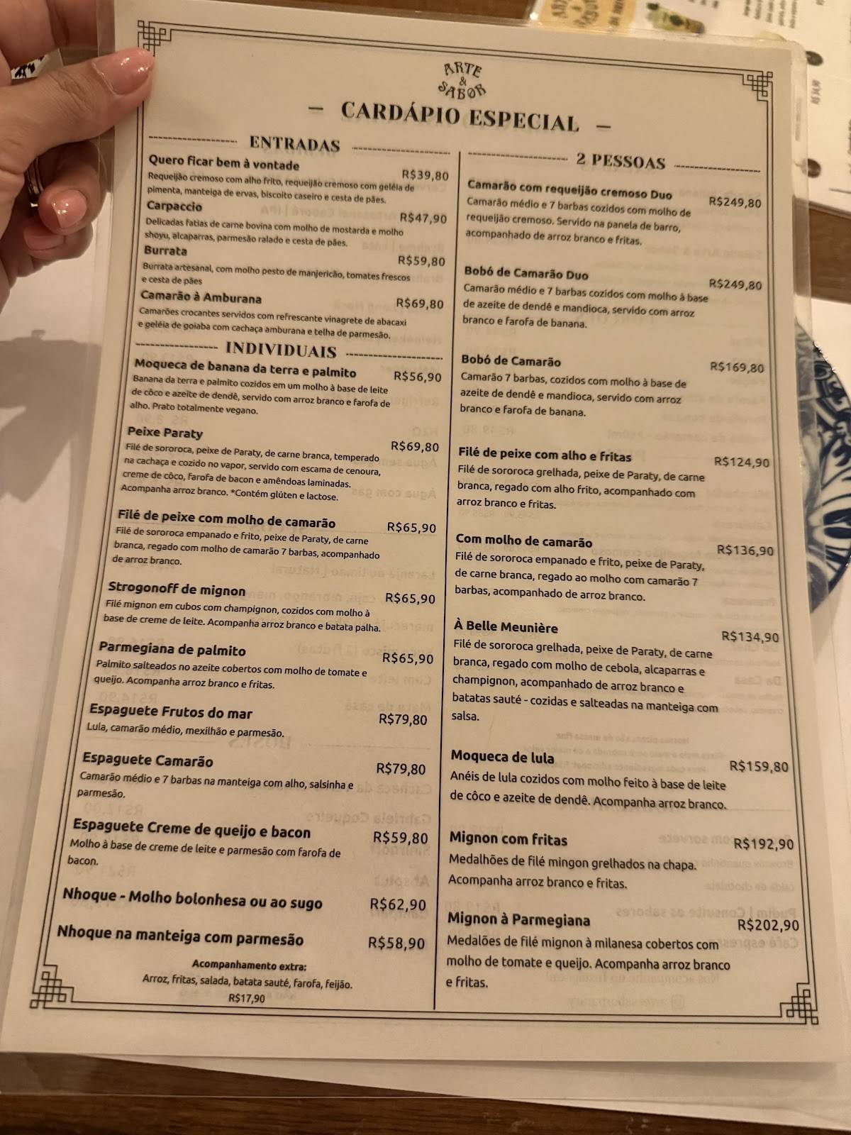 Restaurante Arte e Sabor cardápio