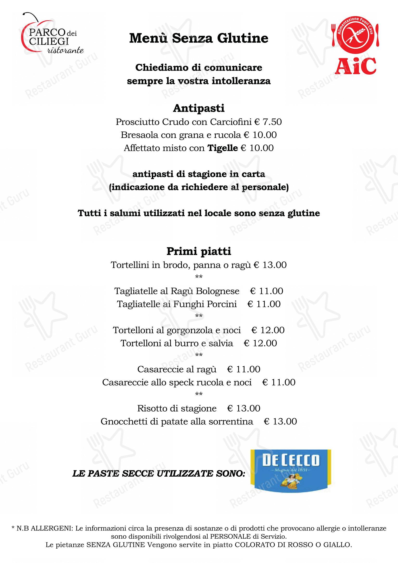 Menu di Parco Dei Ciliegi - Ночное меню