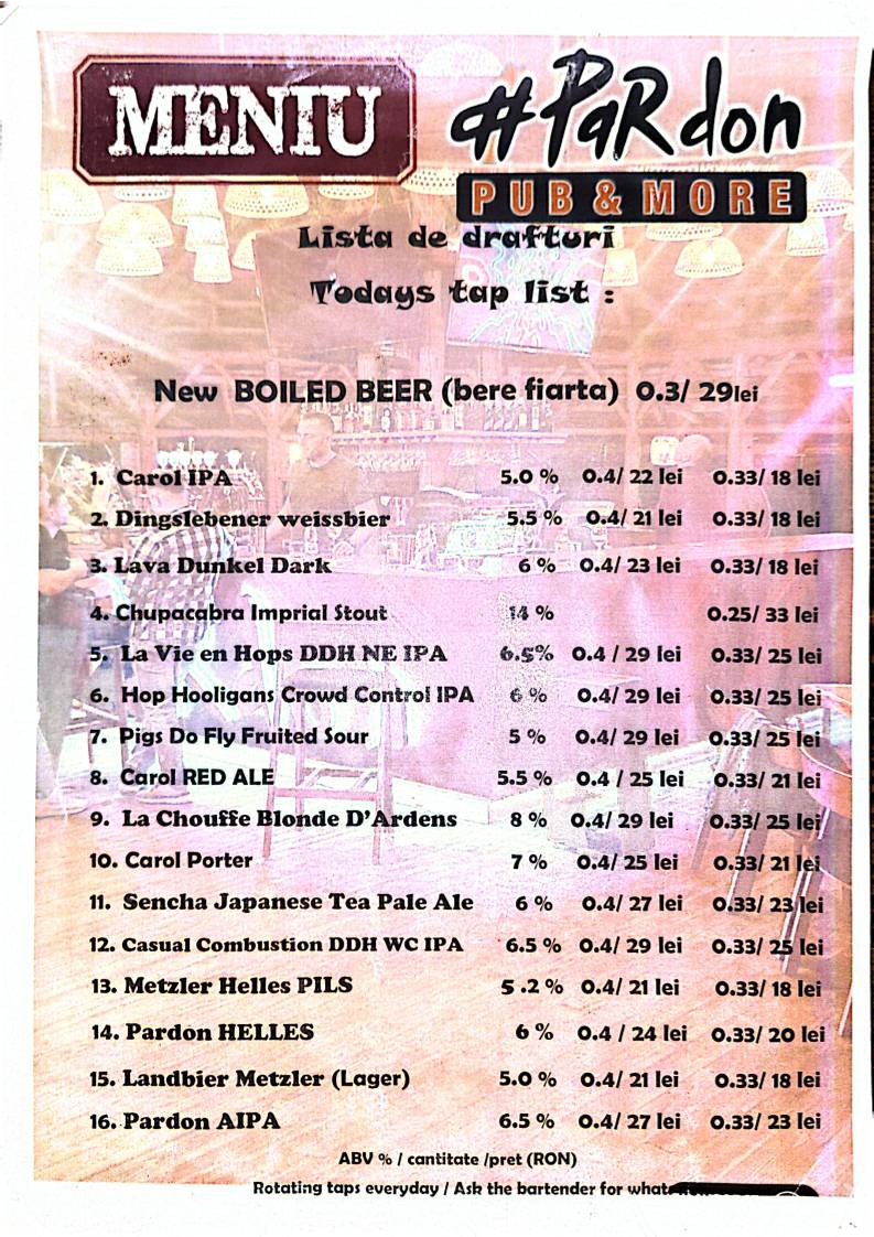 Menu de Pardon Pub & Taproom